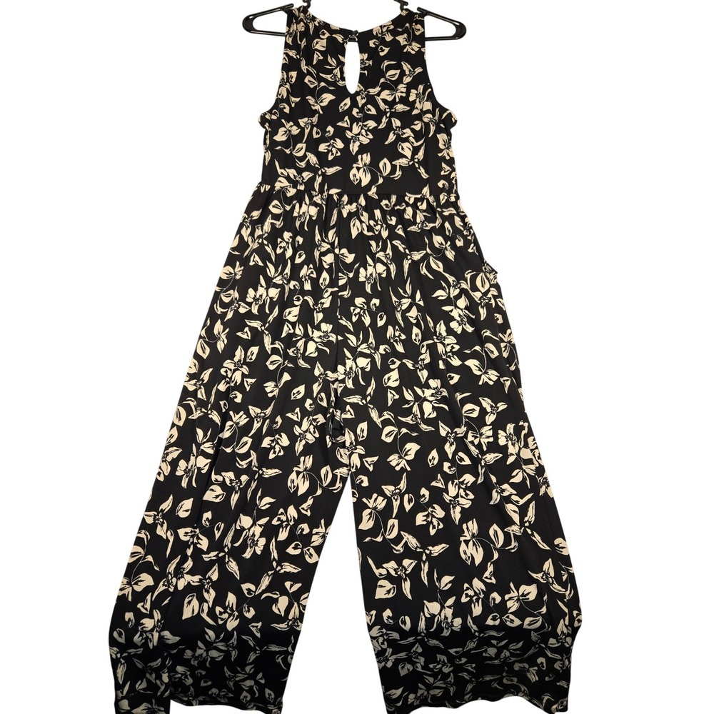 Kaileigh Womens Black White Floral Sleeveless Wide Leg Jumpsuit Size M J3125-1